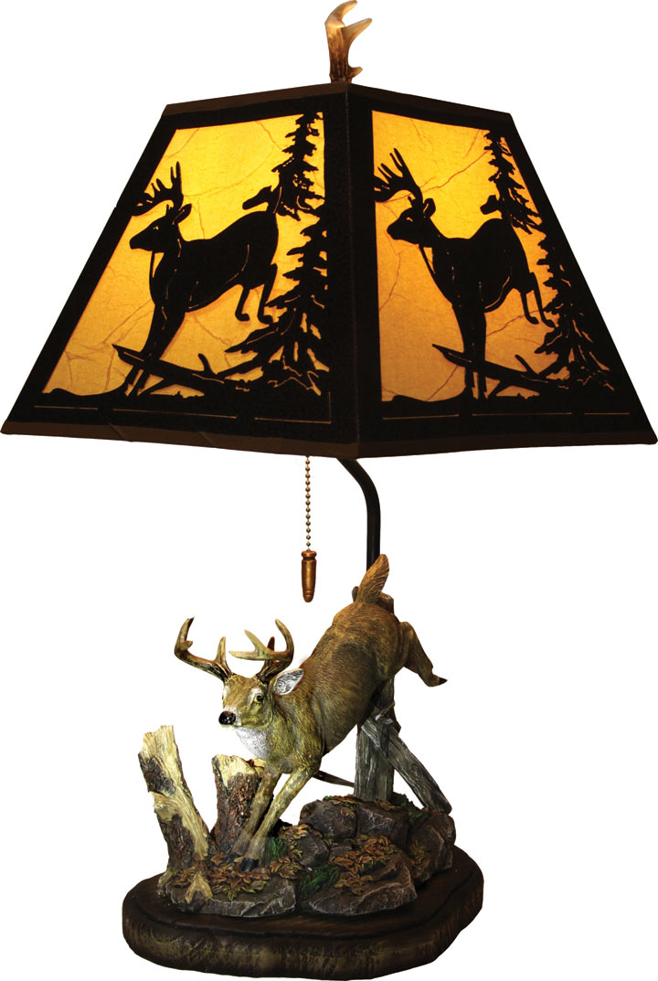 Rustic Antler Lamps Deer Table Lamp With Metal Shade Deer Table Lamp With Metal Shade