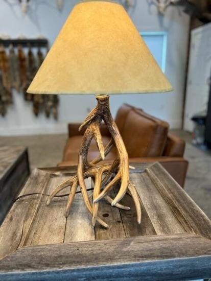 Cast Whitetail 3 Antler Table Lamp w/ Rawhide Shade