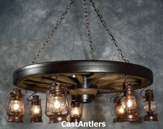 Hanging Lantern 42 inch Western Wagon Wheel Chandelier