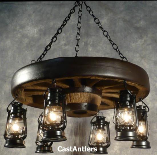 Hanging Lantern Reproduction 30 inch Wagon Wheel Chandelier