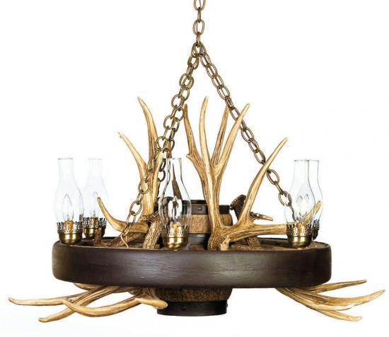 Reproduction Wagon Wheel Mule Deer Antler Chandelier