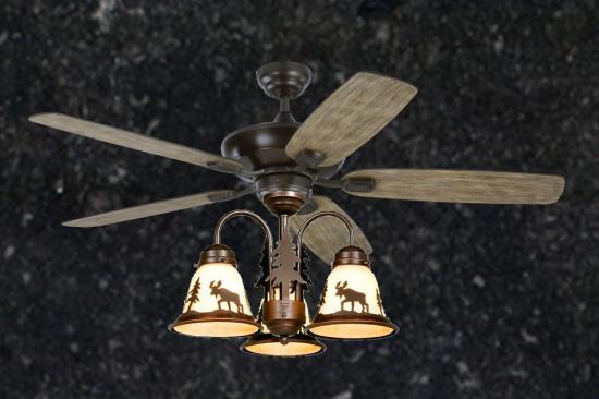 Rustic Ceiling Fan - 52 inch Wilderness w/ Light Kit Aged Pewter