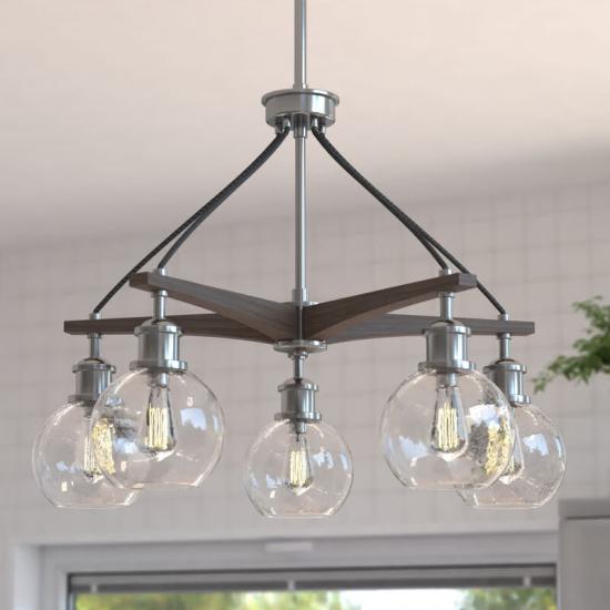 5-Light Satin Nickel Rustic Modern Chandelier