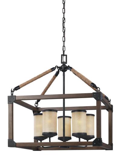 Cerused Oak Steel Cage 5 Light Vintage Farmhouse Chandelier