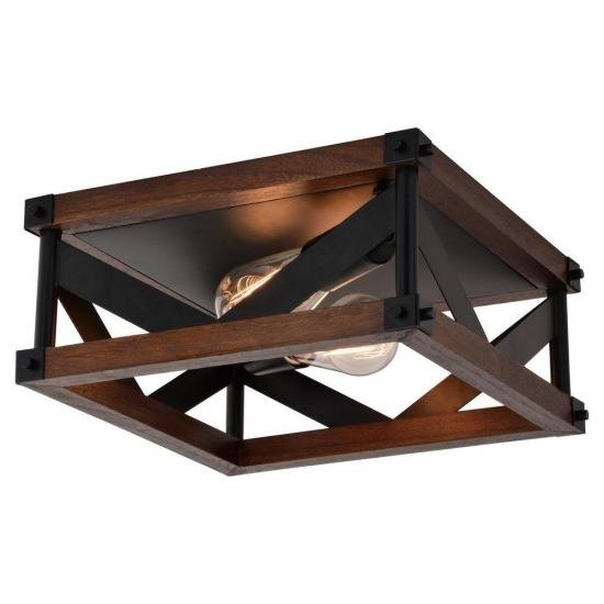 Farmhouse Modern Semi 12" Flush Light Sycamore and Black