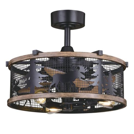 Wyoming Rustic Lodge Cage 21 inch Fan with Moose and Trees