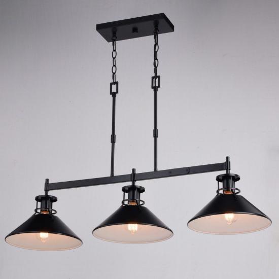 3-Light 36" Linear Rustic Farmhouse Chandelier Black and White