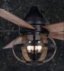 Edison Black and Teak 52 inch Farmhouse Ceiling Fan w/ Remote and can Flush Mount