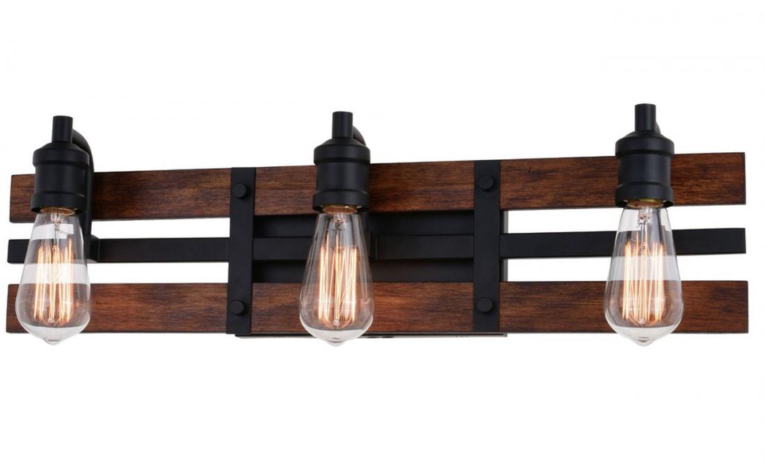 Rustic Sconces | Black and Solid Wood Farmhouse 3-Light Edison Bathroom Vanity Light | Rustic ...