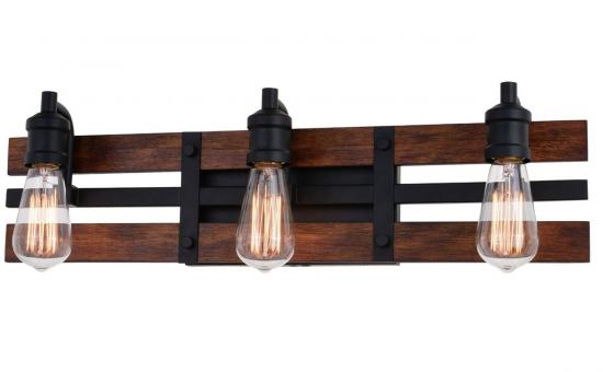 Black and Solid Wood Farmhouse 3-Light Edison Bathroom Vanity Light