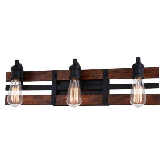 3-Light Black and Solid Wood Farmhouse Edison Vanity Light