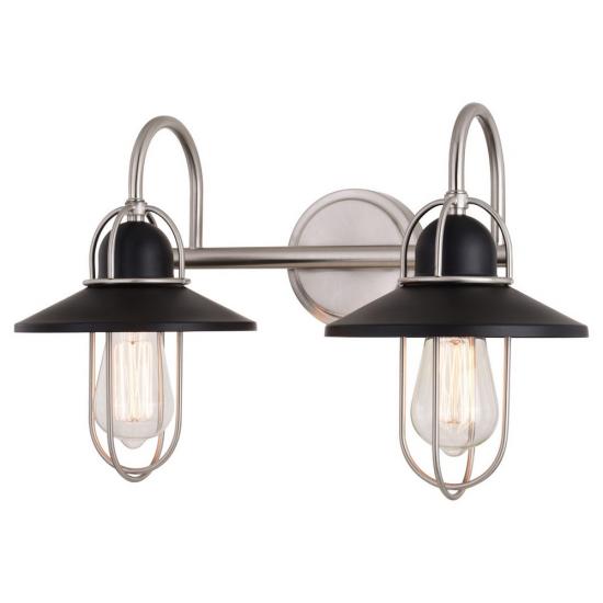 2 Light Matte Black and Nickel Industrial Edison Bathroom Vanity Light/Sconce