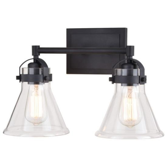 2 Light Farmhouse Black Edison Bathroom Vanity Light