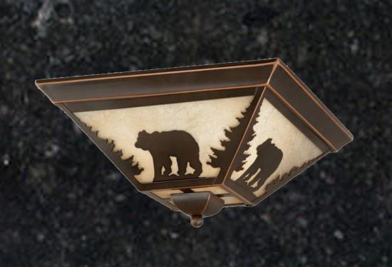 Bear Rustic Outdoor/Indoor Ceiling Light/ Amber Flake Glass