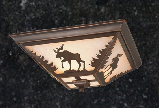 Moose Rustic Outdoor/Indoor Ceiling Light/ Amber Flake Glass