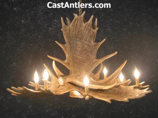 Moose 6 Cast Antler Chandelier w/ Downlight